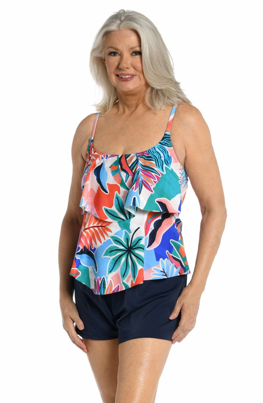 Women * | Official Maxine: Tropical Abstraction Tiered Tankini Top Multi