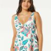 Women * | Online Store Beach House: Vineyard Floral Willow Twist Front Tankini Top White