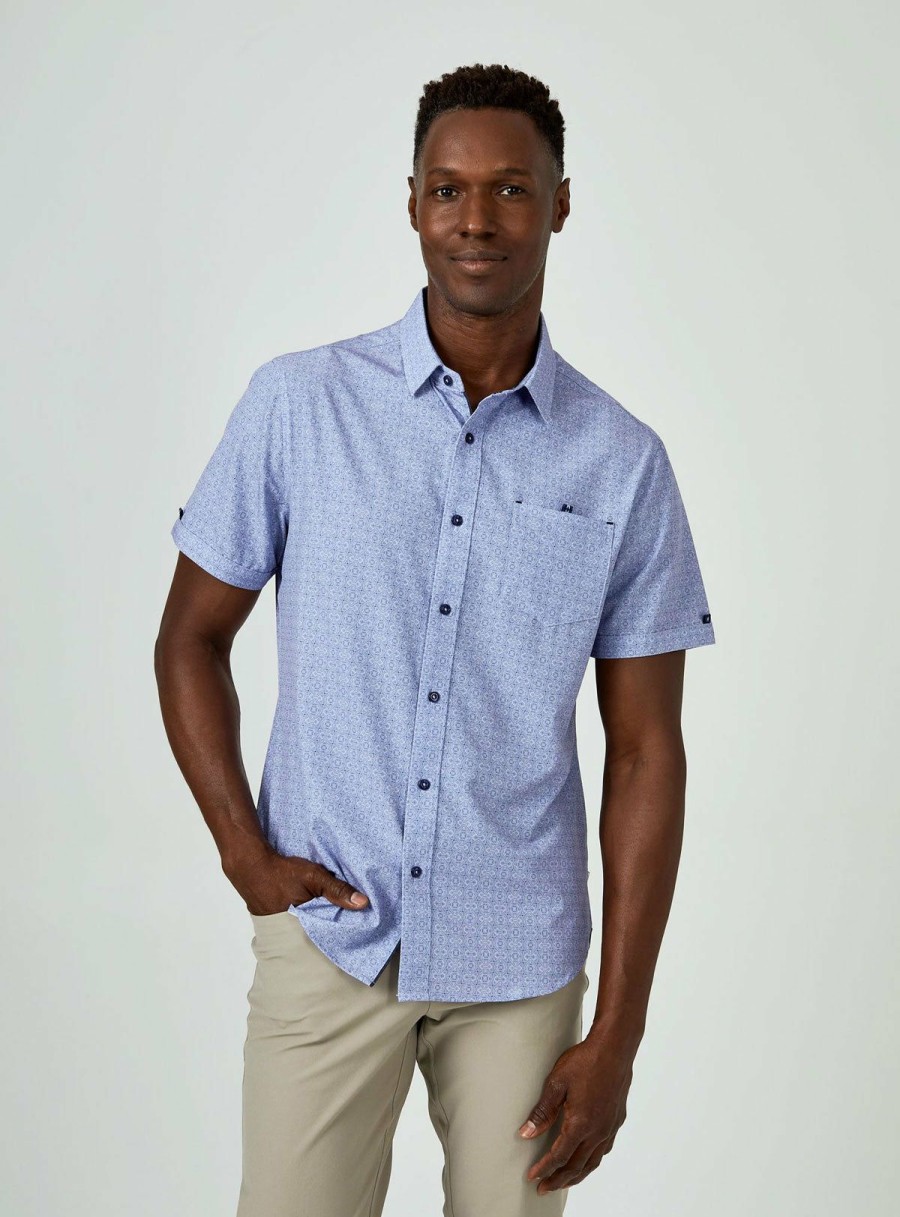 Men * | Exclusive Design 7 Diamonds: Casablamca Short Sleeve Shirt Blue