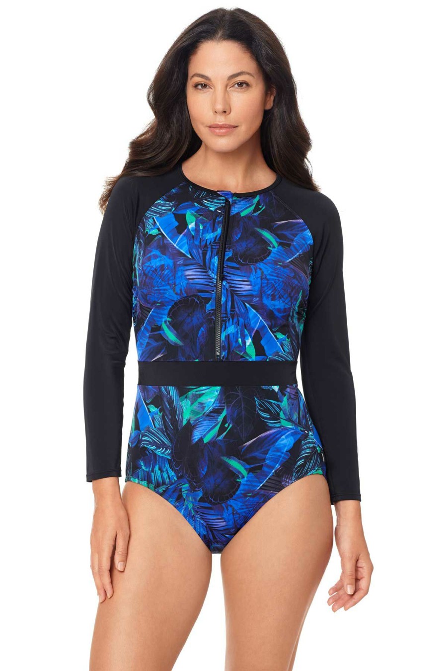 Women * | Low Price Reebok: One Piece Neon Visions Long Sleever Zipper Suit Multi