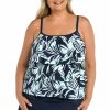 Women * | Low Price Maxine: Plus Coastal Palm Tpl Tier Tankini Indigo Blue