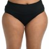 Women * | Store 24Th & Ocean: Plus Solid Mid Waist Spliced Bikini Bottom Black