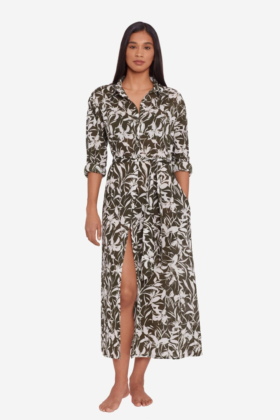 Clothing * | Limited Edition Lauren: Tropic Monotone Midi Beach Dress Olive