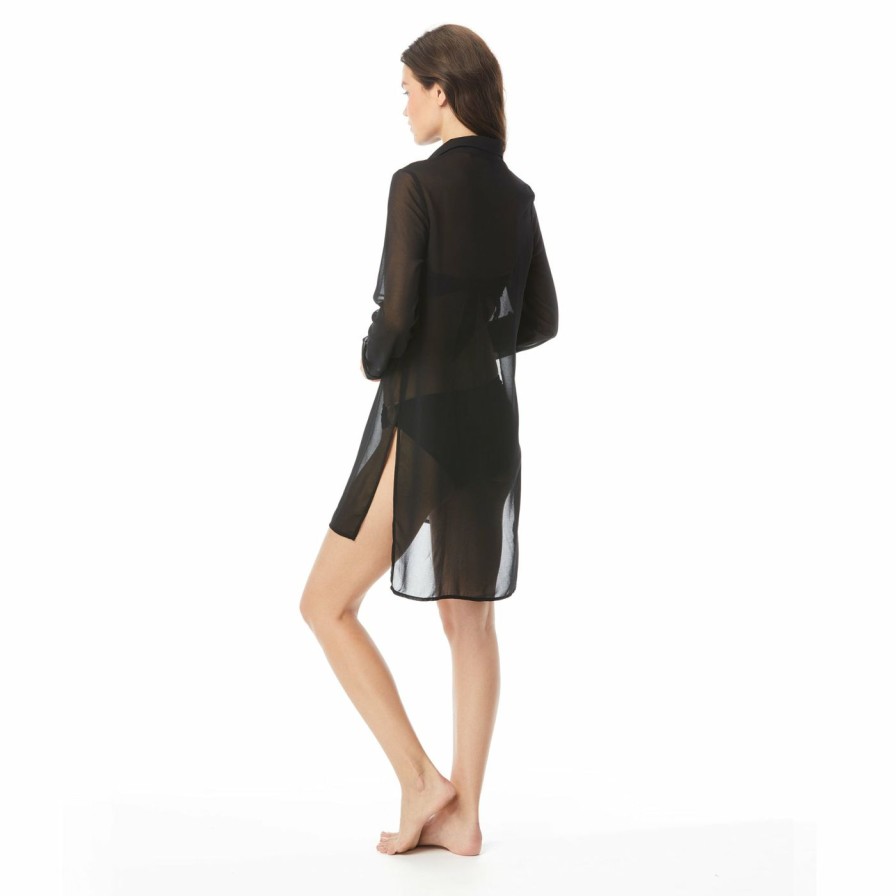 Clothing * | New Carmen Marc Valvo: Poolside Solids Shirt Cover Up Black