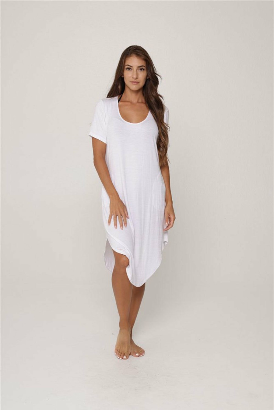 Clothing * | Original J.Valdi: Kira Midi T-Shirt Dress White