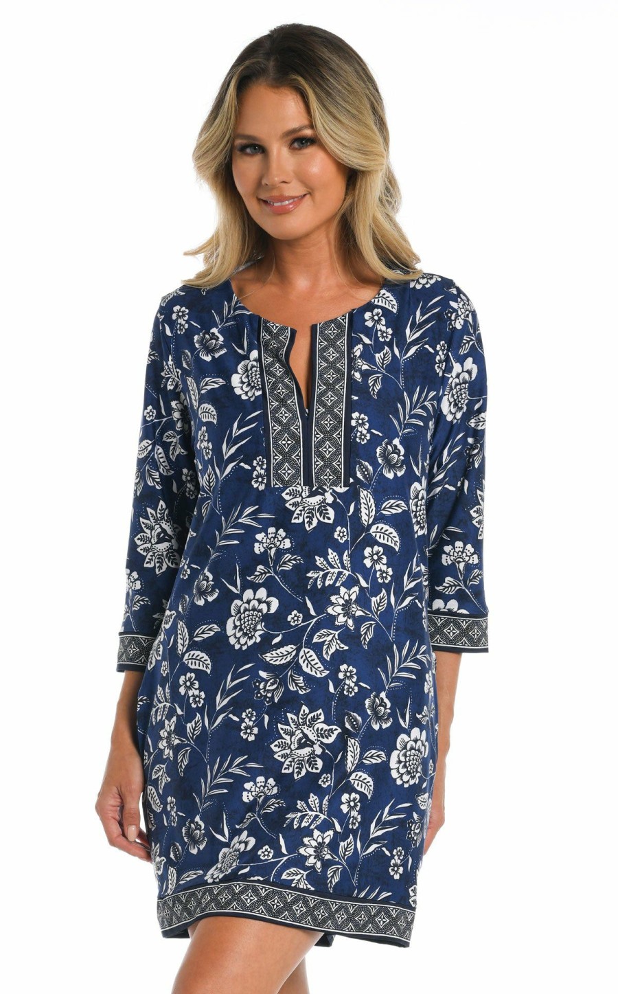 Clothing * | Bargain Sale 24Th & Ocean: Bali Batik Shift Dress Cover Up Midnight