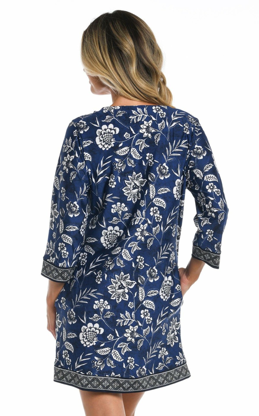 Clothing * | Bargain Sale 24Th & Ocean: Bali Batik Shift Dress Cover Up Midnight