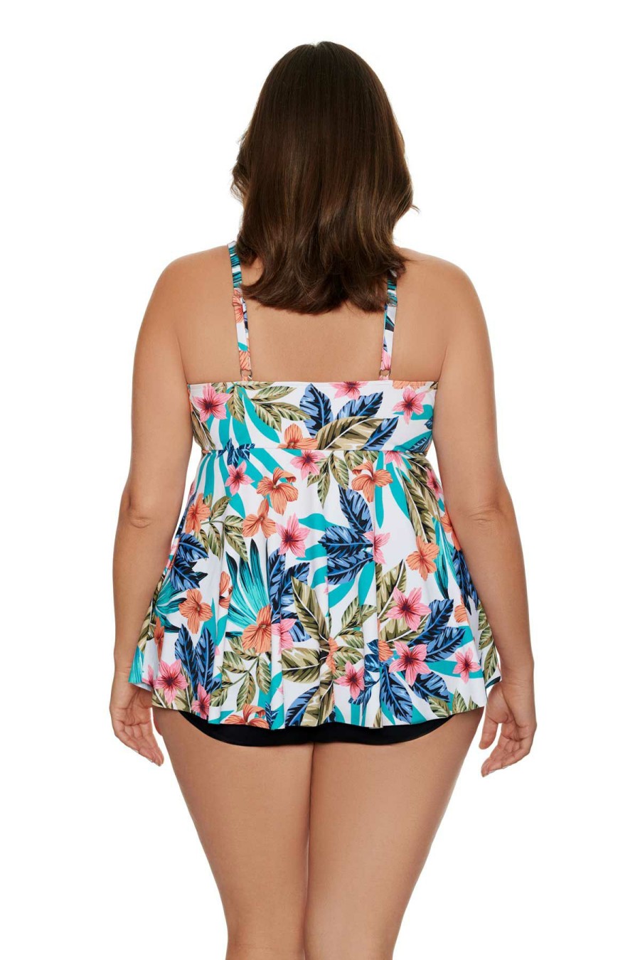 Women * | Bargain Sale Penbrooke: Plus Montego Bay V Neck Tankini Top White Multi