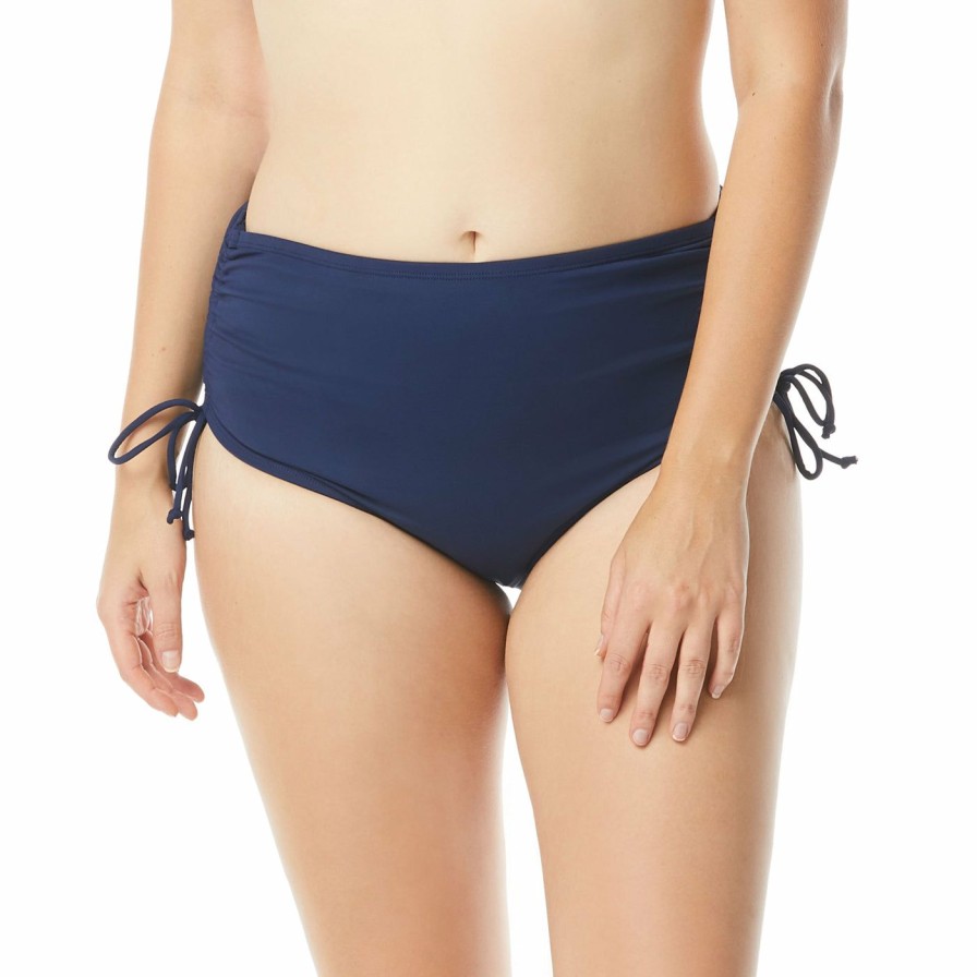 Women * | Official Beach House: Plus Solid Hayden High Waist Side Tie Bottom Admiral