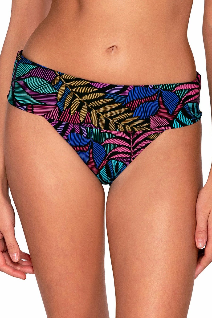 Women * | Low Price Sunsets: Panama Palms Hannah High Waist Bikini Bottom Panpa