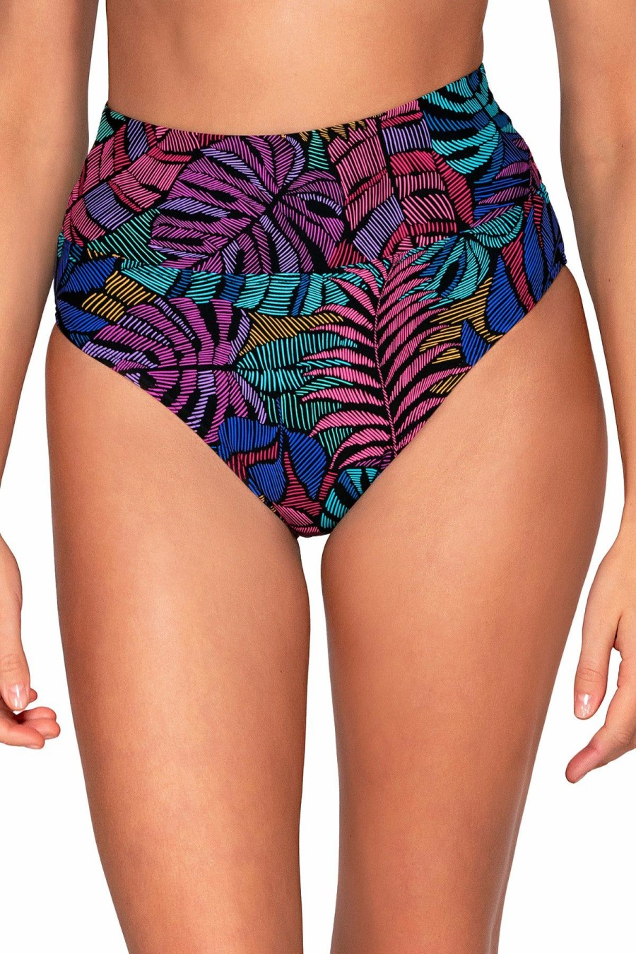 Women * | Low Price Sunsets: Panama Palms Hannah High Waist Bikini Bottom Panpa