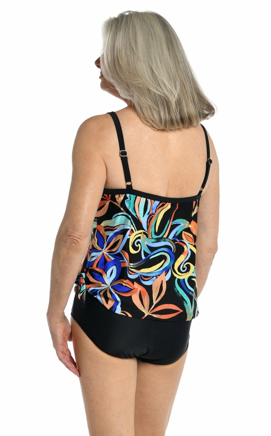 Women * | New Maxine: One Piece Watercolor Expressions Faux Tankini Multi