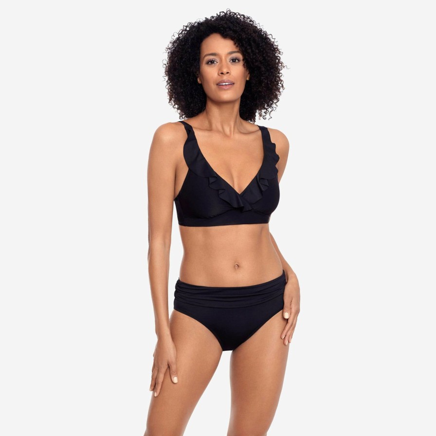 Women * | Unique Lauren: Beach Club Solids Ruffle Underwire Bra Black