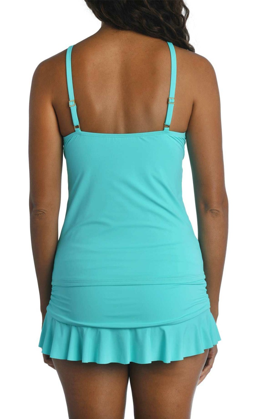 Women * | Original La Blanca: Island Goddess Solid Keyhole High Neck Tankini Top Aqua