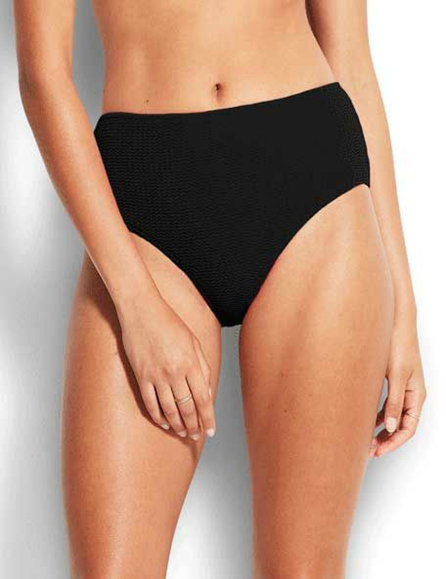 Women * | Low Price Seafolly: Sea Dive Wide Side Retro Pant Black