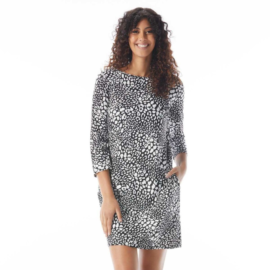 Clothing * | Official Beach House Style: Key West Cheetah Boat Neck Tunic Dress Black