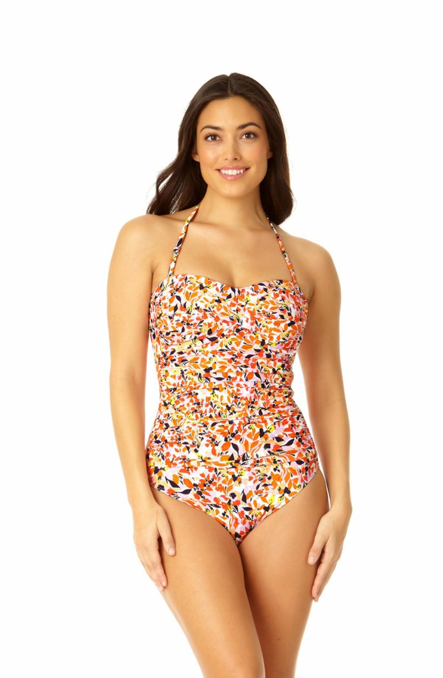 Women * | Official Anne Cole: One Piece Whirlpool Twist Front Shirred Bandeau Multi