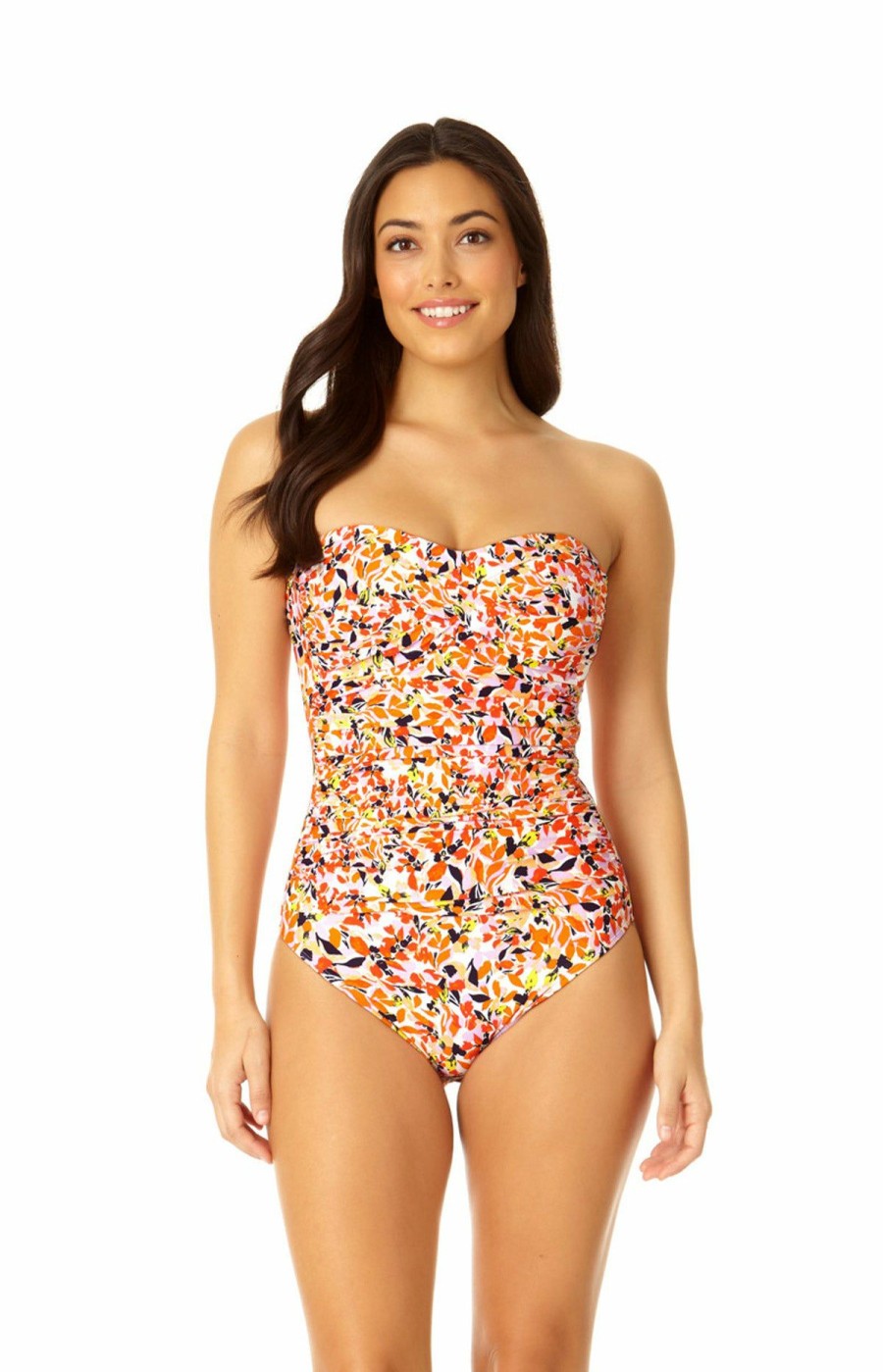 Women * | Official Anne Cole: One Piece Whirlpool Twist Front Shirred Bandeau Multi