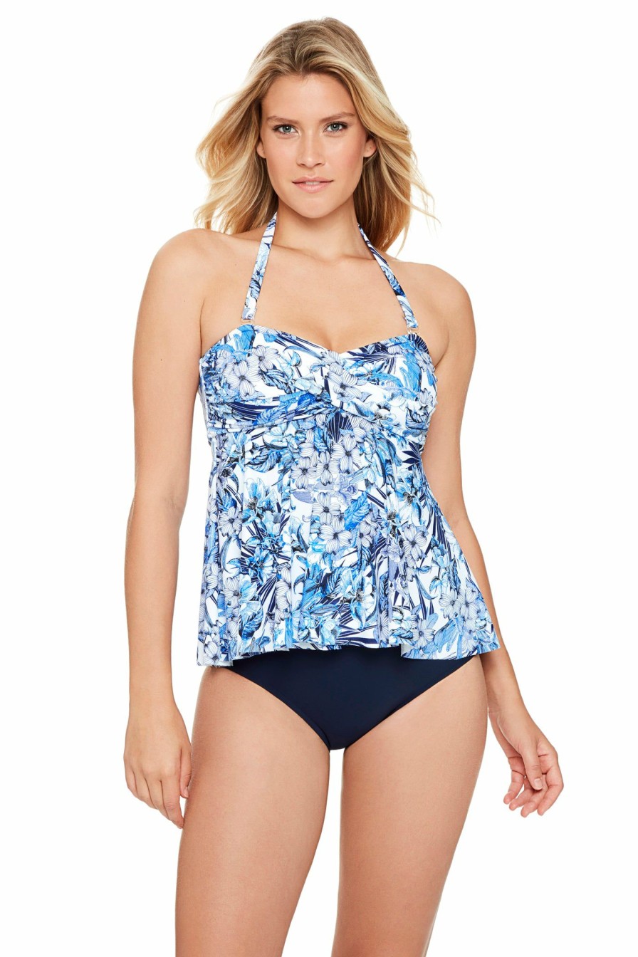 Women * | Low Price Penbrooke: Royal Affair Bandeau Flyaway Tankini Top Blue