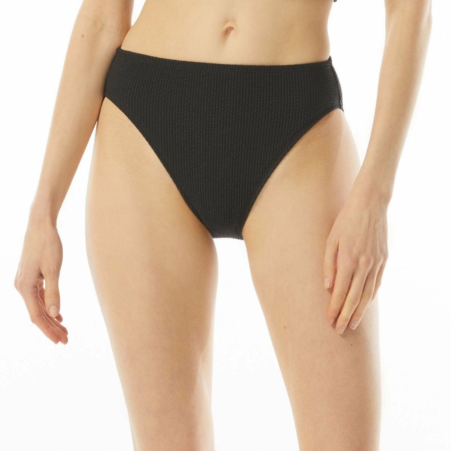 Women * | Sale Online Michael Michael Kors: Decadent Texture High Leg Bikini Bottom Black