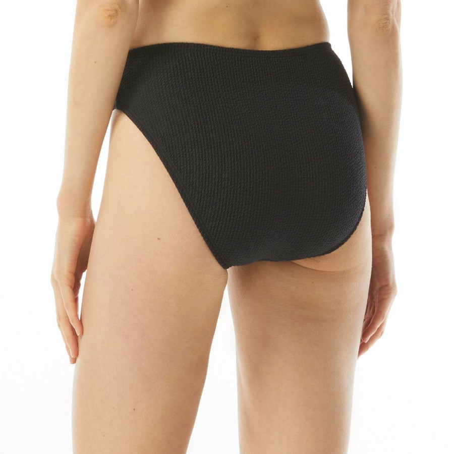 Women * | Sale Online Michael Michael Kors: Decadent Texture High Leg Bikini Bottom Black