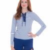 Women * | Opening Sales Cabana Life: Moroccan Lace Up Long Sleeve Rashguard Navy/White