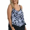 Women * | High Quality Maxine: Plus Tropical Rain Flutter Tankini Top Black