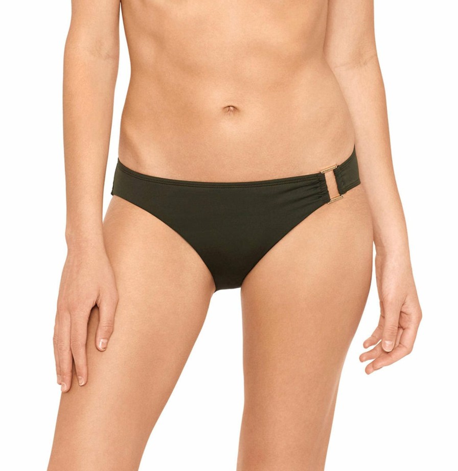 Women * | Unique Lauren: Beach Club Solid Ring Hipster Bikini Bottom Olive