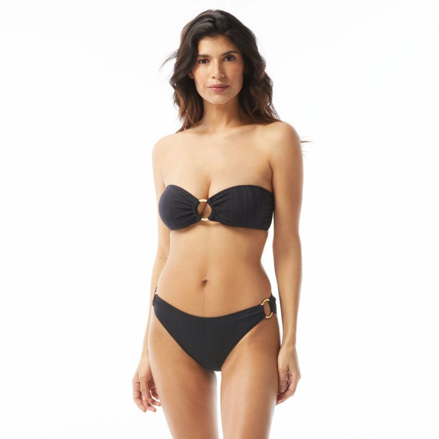 Women * | Attractive Vince Camuto: Ripple Effect Solid Ring Bandeau Bikini Top Black