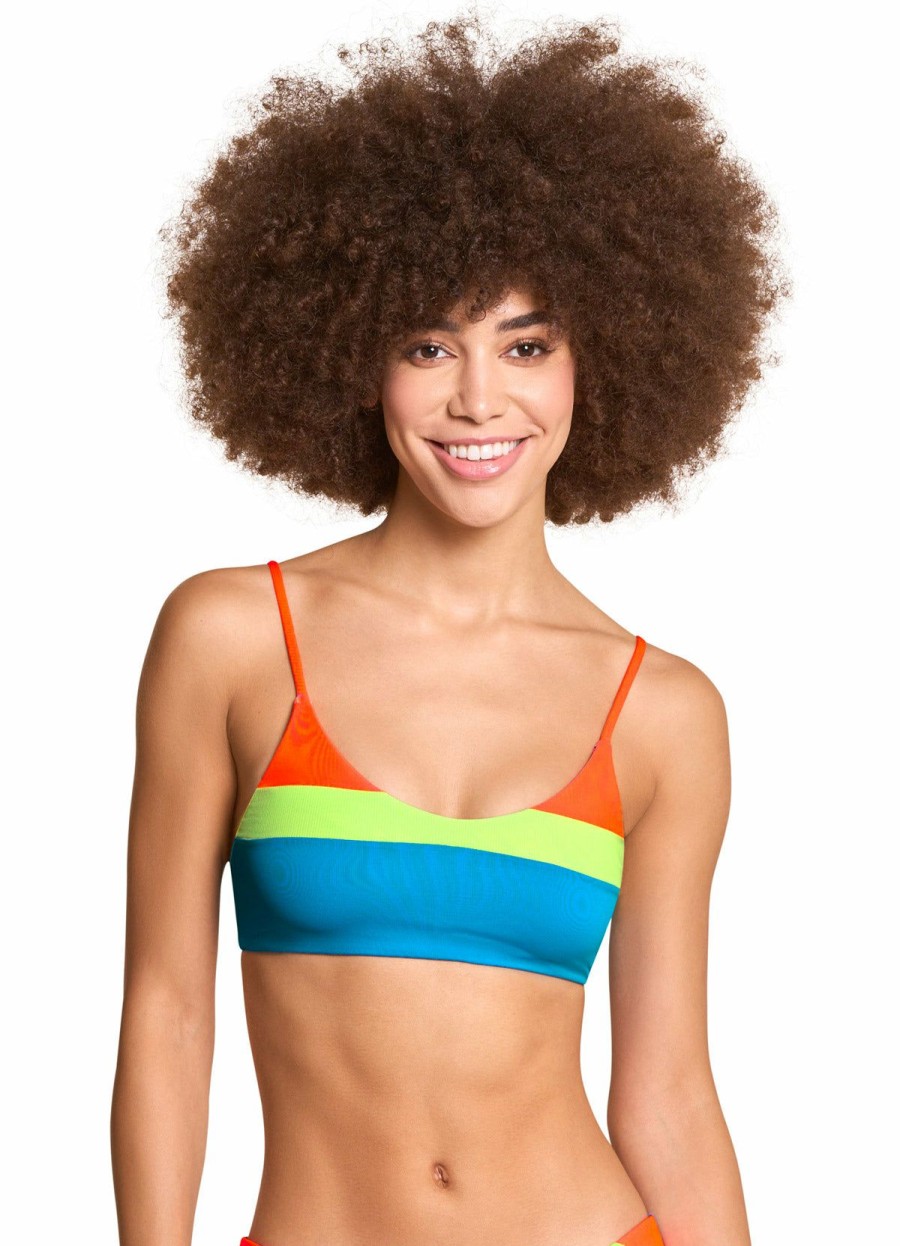 Women * | Sale Online Maaji: Ocean Lanaii Sporty Bralette Bikini Top Blue