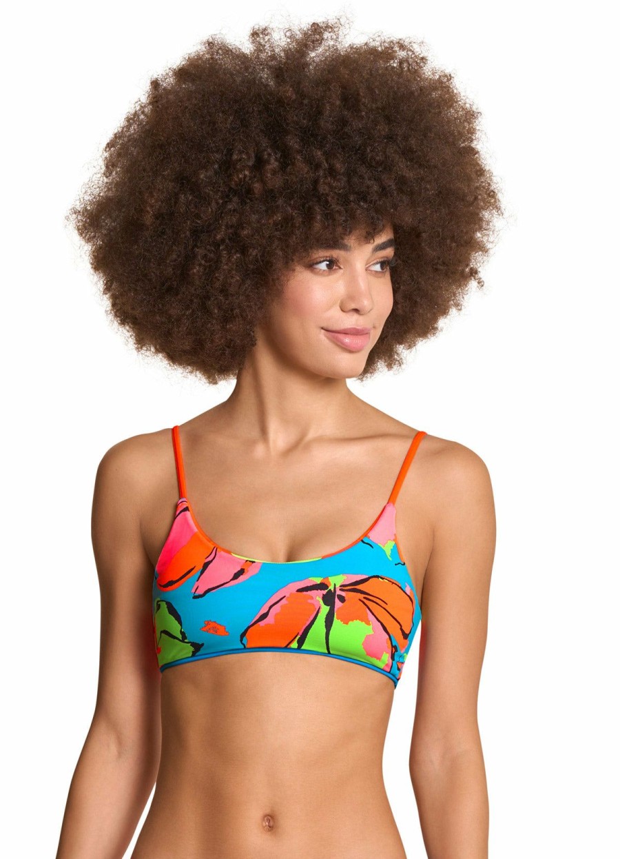 Women * | Sale Online Maaji: Ocean Lanaii Sporty Bralette Bikini Top Blue