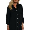 Clothing * | New Maxine: Solid Button Down Resot Shirt Cover Up Black