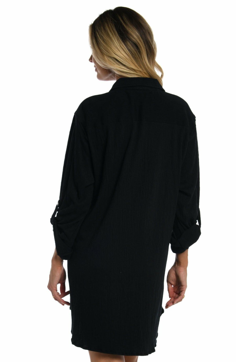 Clothing * | New Maxine: Solid Button Down Resot Shirt Cover Up Black