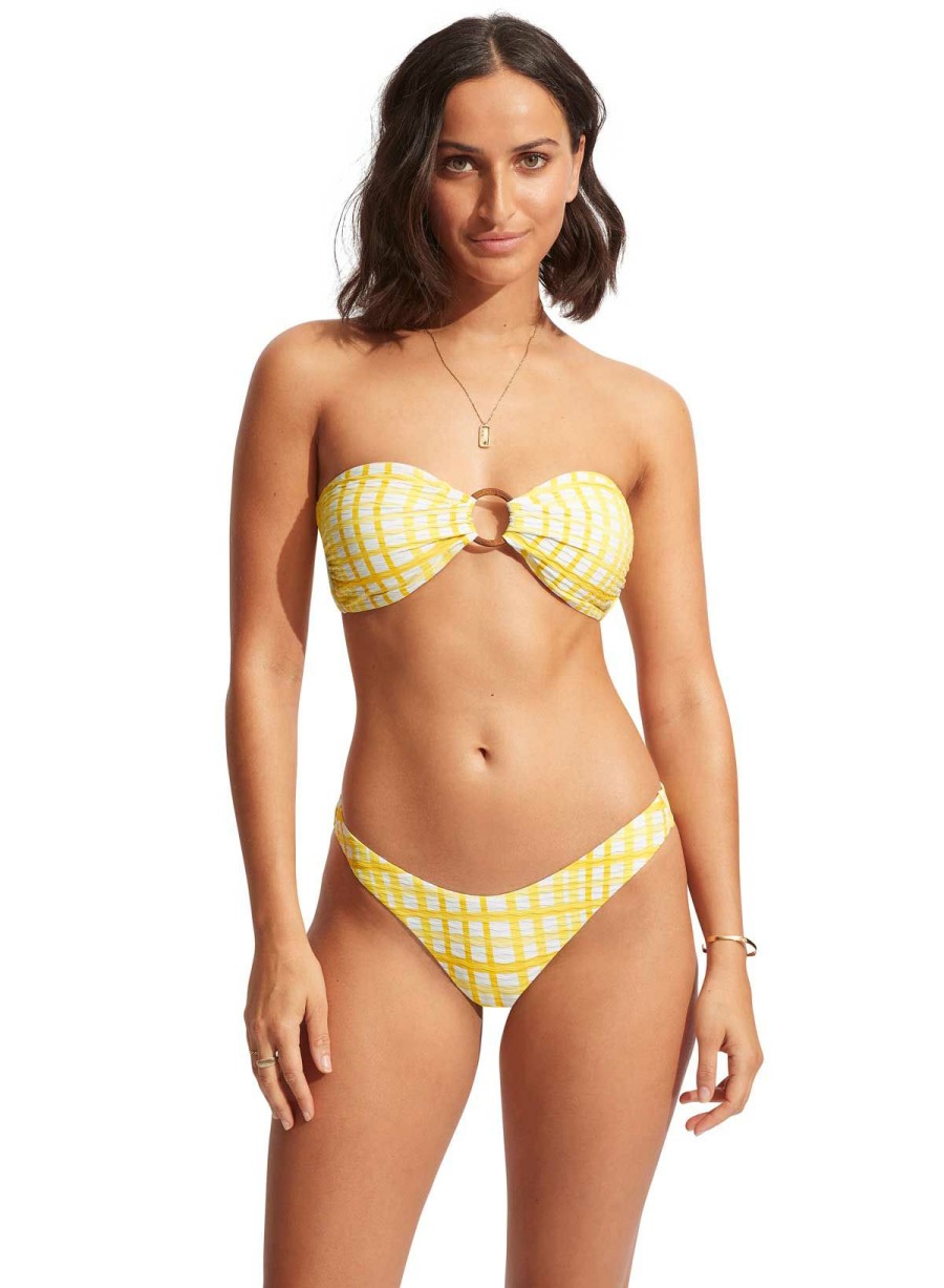 Women * | Unique Seafolly: Amalfi Check Ring Front Bandeau Top Limelght