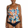 Women * | Opening Sales Maxine Plus Joyful Blooms Double Tiered Tankini Top Multi