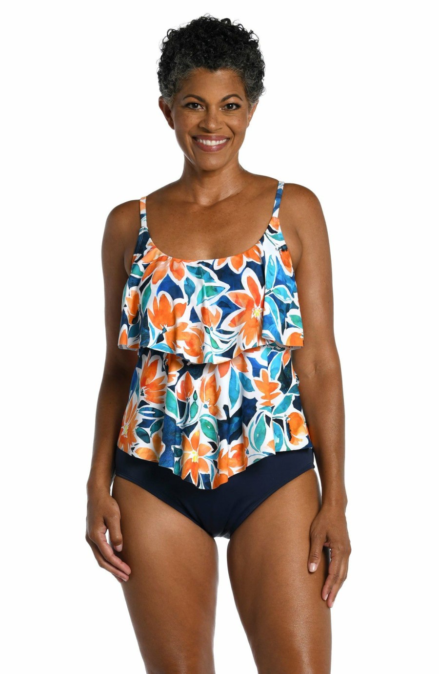 Women * | Opening Sales Maxine Plus Joyful Blooms Double Tiered Tankini Top Multi