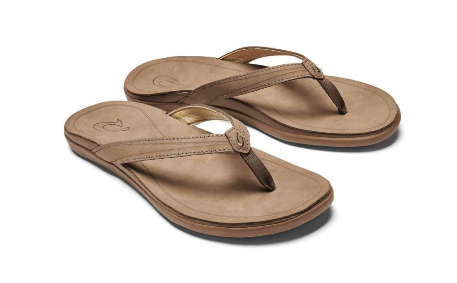 Accessories * | Official Olukai: Women'S 'Aukai Leather Sandals Tan/Tan