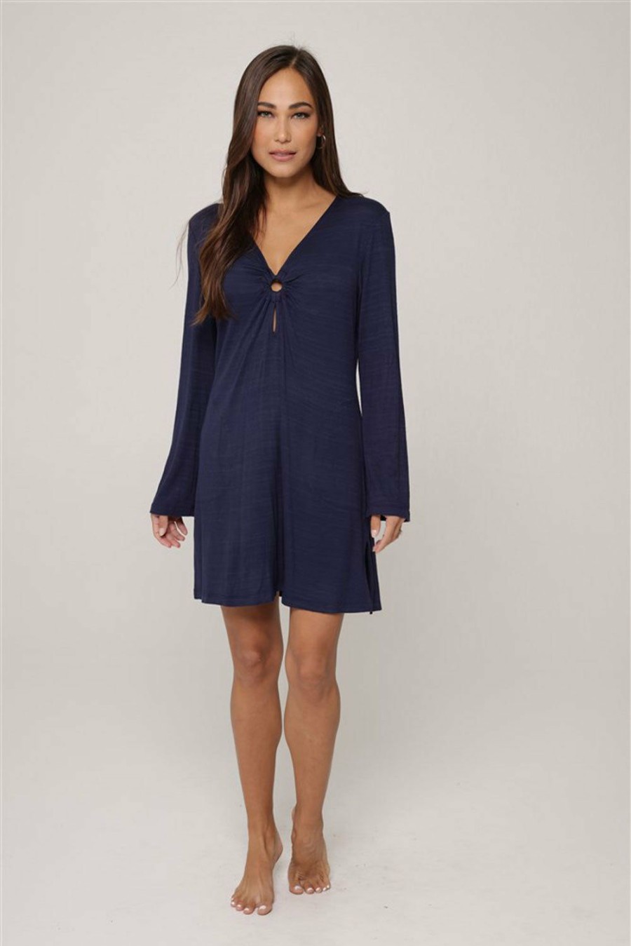 Clothing * | Low Price J.Valdi: Kira Ring Neck Tunic Navy