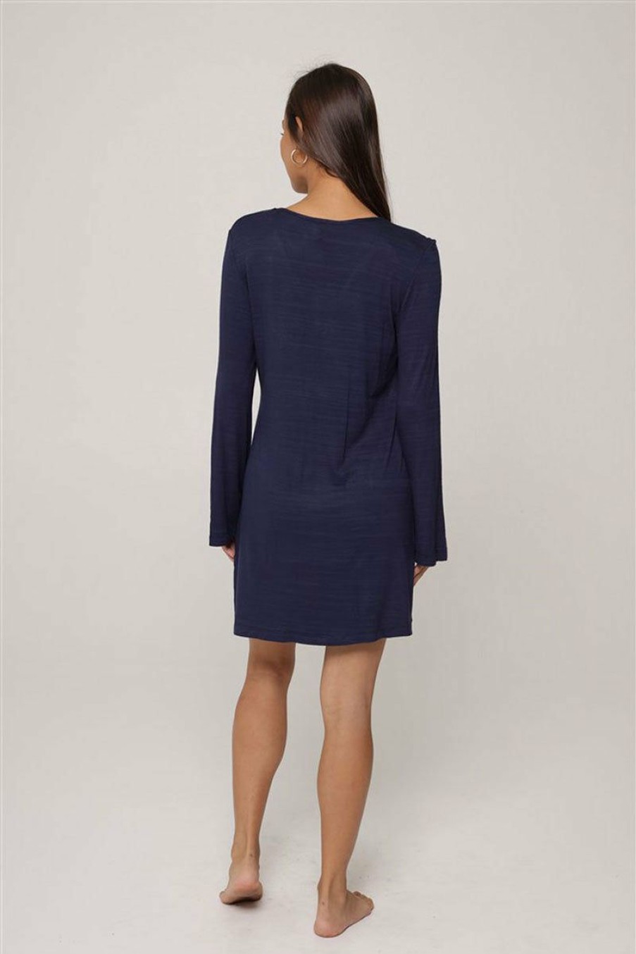 Clothing * | Low Price J.Valdi: Kira Ring Neck Tunic Navy