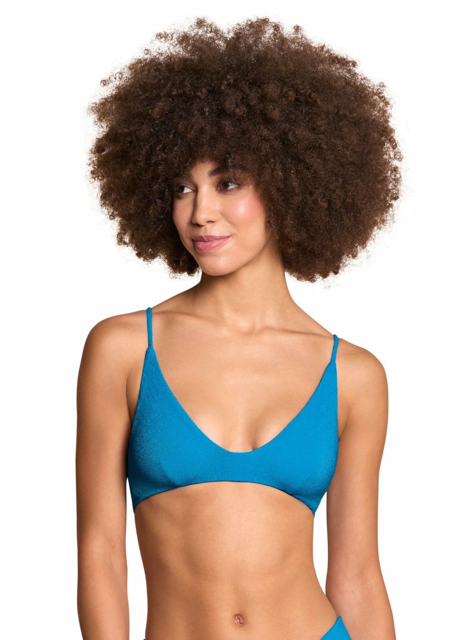 Women * | Low Price Maaji: Ocean Creta Sporty Bralette Bikini Top Blue