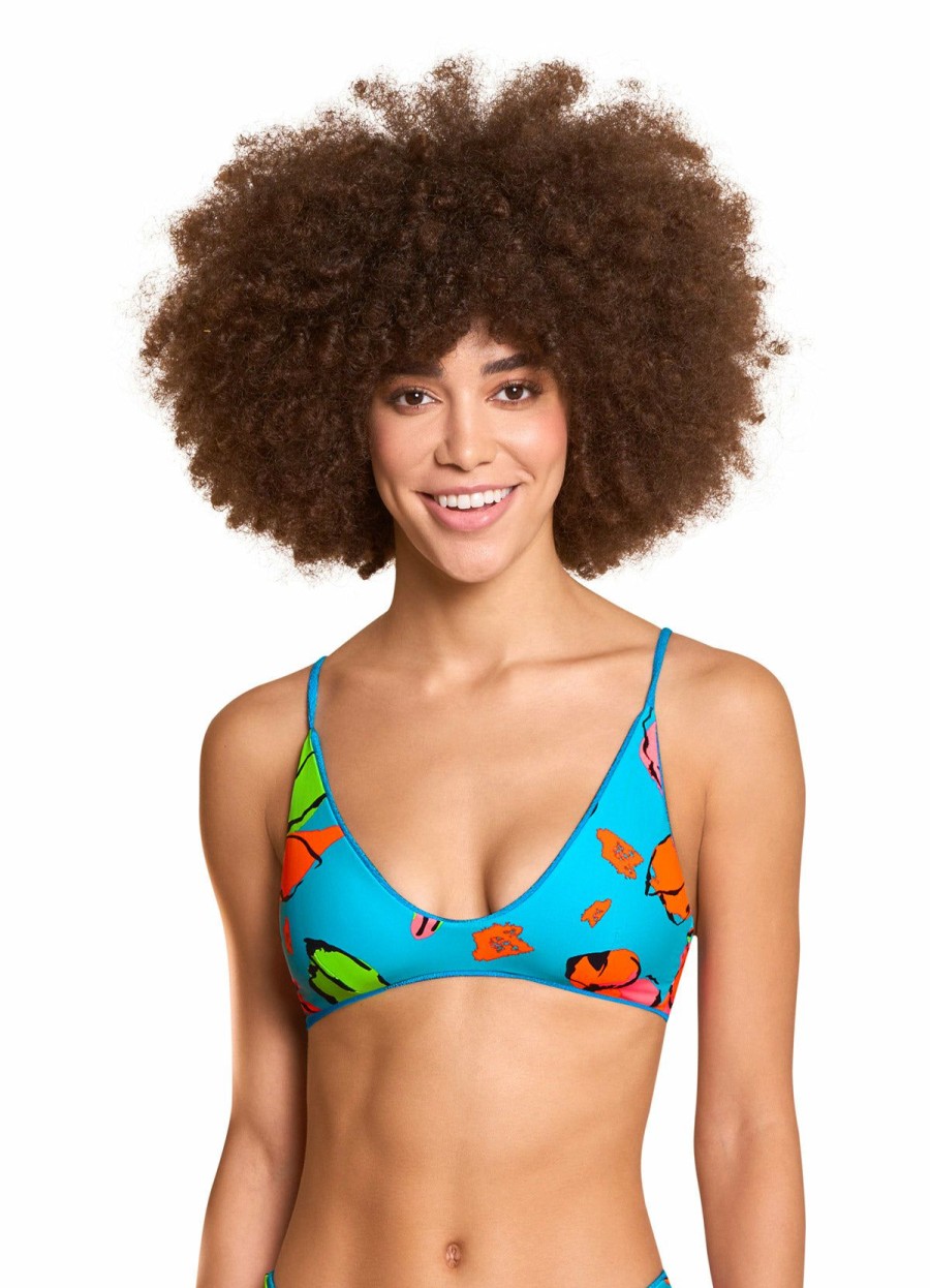 Women * | Low Price Maaji: Ocean Creta Sporty Bralette Bikini Top Blue